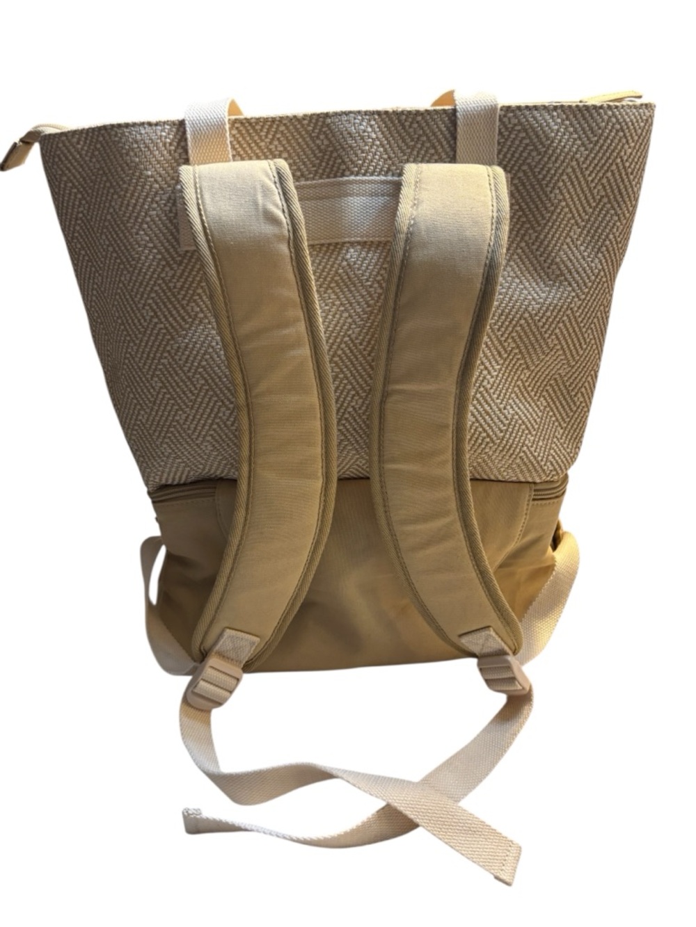 Sale! NWT Roxy Beach Tote Backpack Cooler base Beige & Cream Woven Two-Tone Zip - Picture 2 of 14
